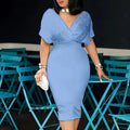 Women's Elegant Deep V Neck Wrap Bodycon Dress Back Zipper Pencil Midi Dress Lady T Fashions