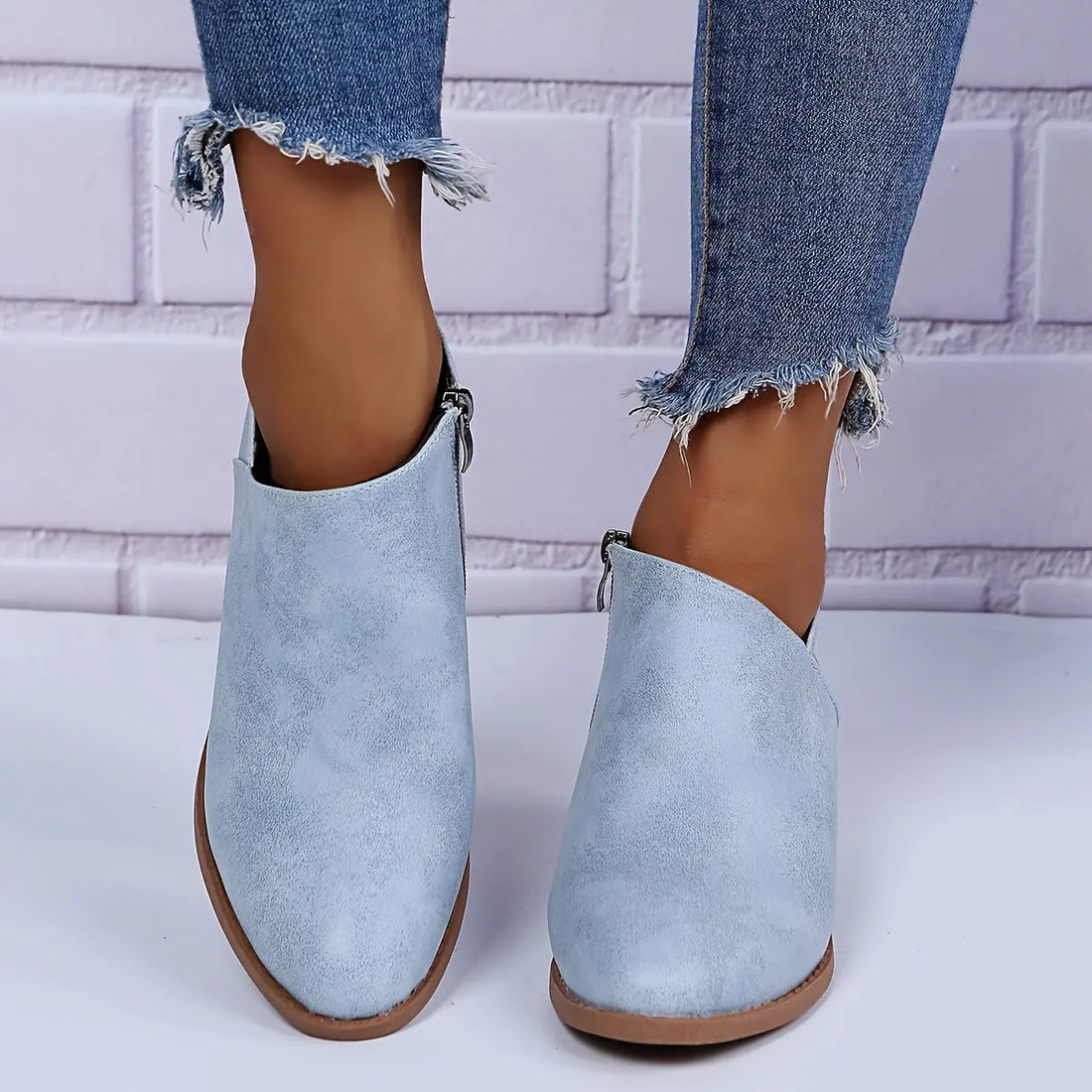 Ankle Stacked Heel Women's Short Boots with V Cut Side Zipper and Non Slip Sole Lady T Fashions