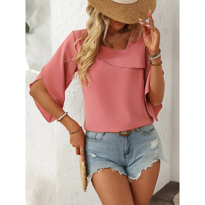 Womens Tops Dressy Casual 3 4 Sleeve Asymmetrical V Neck Work Shirts Blouses Lady T Fashions
