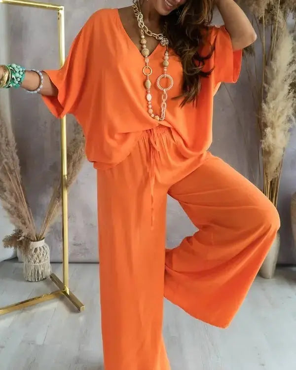 Women's Bat Sleeve Top Casual Pants Suit Lady T Fashions