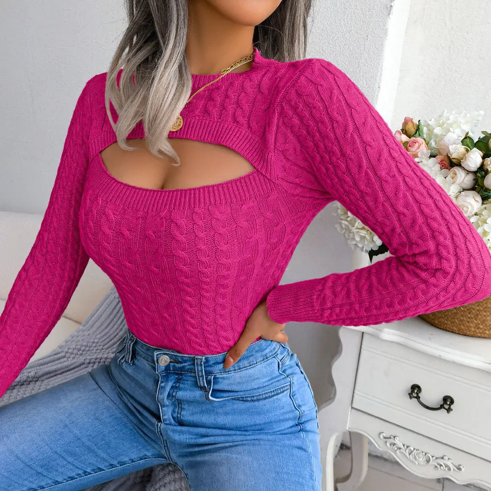 Women's Lightweight Fall Sweater Tops Long Sleeve Round Neck Cutout Pullover Casual Tunic Blouse Lady T Fashions