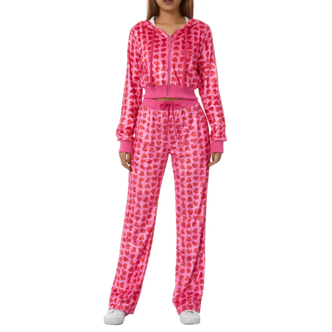 Velvet Love Printed Hooded Sweater Fashion Suit Women Lady T Fashions