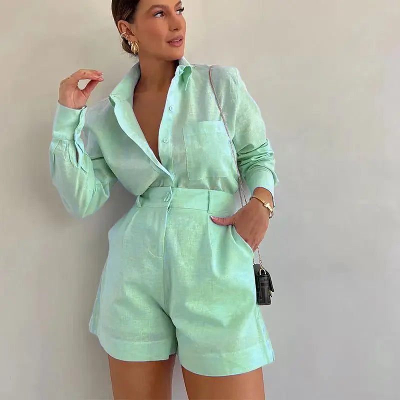 Women's Fashion Short Suit Pants Long-sleeve Suit Lady T Fashions
