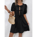 Women's Striped Tie Front Puff Sleeve Summer Casual Mini Dresses Loose Flowy Sundress Lady T Fashions