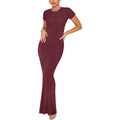 Women's Elegant Slim-fit Short-sleeved Round Neck Dress Lady T Fashions