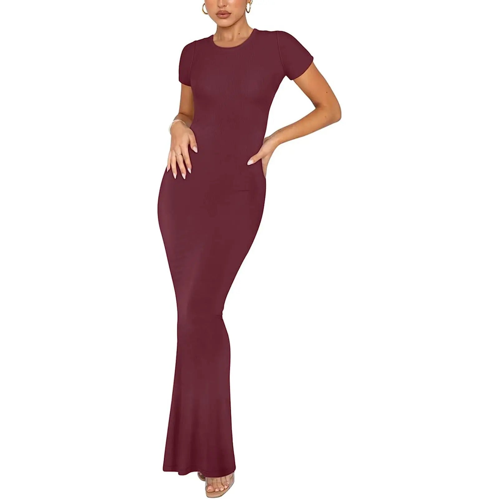 Women's Elegant Slim-fit Short-sleeved Round Neck Dress Lady T Fashions