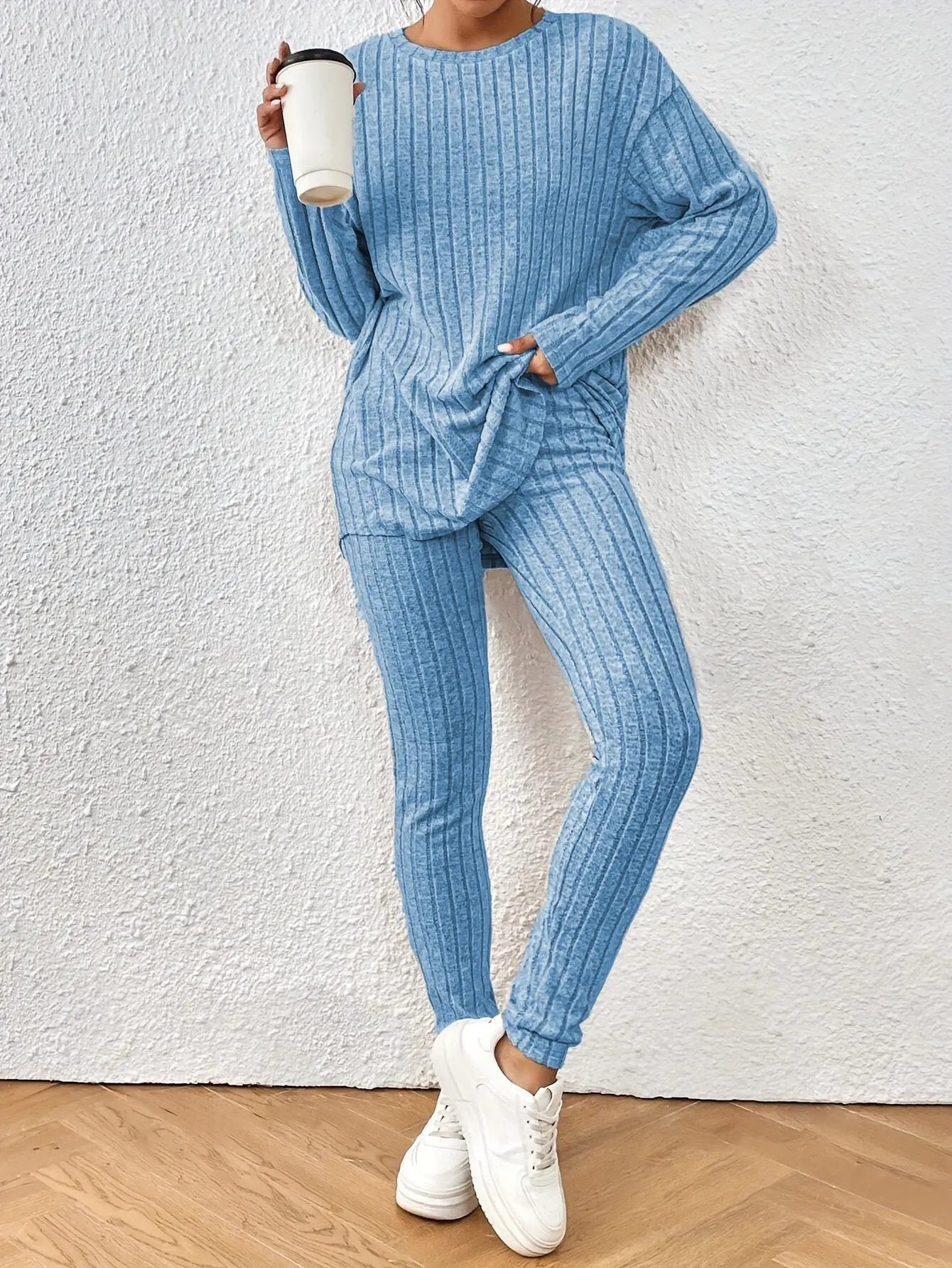Fashion Casual Long Sleeve Split Irregular Round-neck Shirt Trousers Suit Lady T Fashions