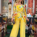 Summer New Colorful Chiffon Suit Casual Round Neck Printed Two-piece Suit Lady T Fashions