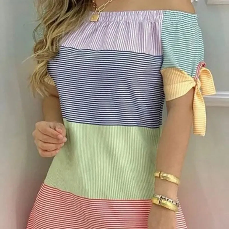 Womens Fashionable Off-Shoulder Slim Dress With Elegant Knot Detail Sexy Spring & Summer Evening Dress Lady T Fashions