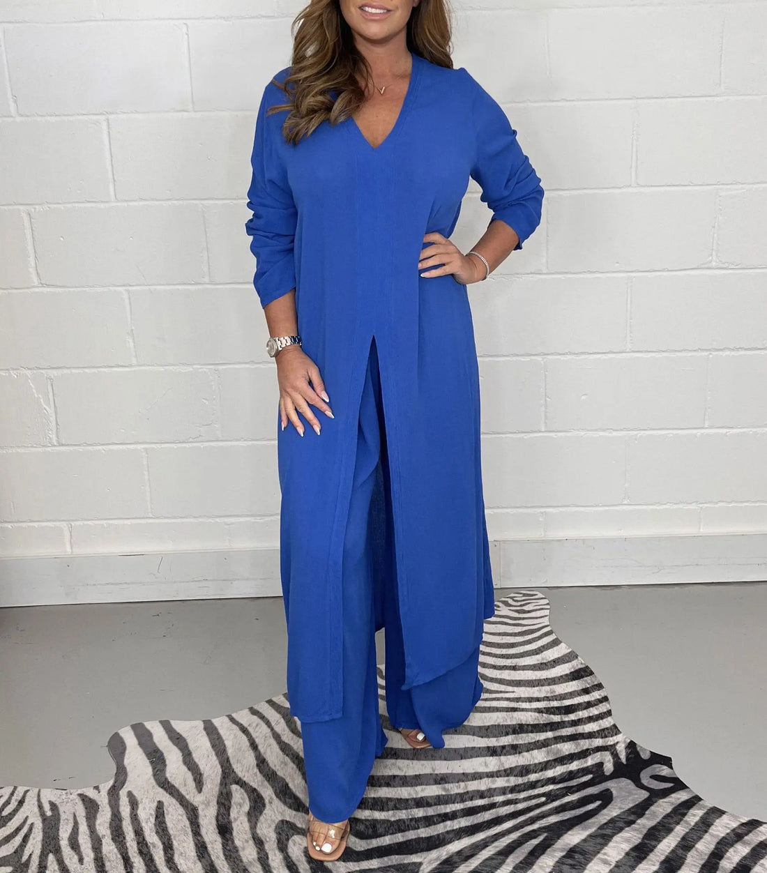 Women's Fashion Simple Solid Color Long Top Long Pants Set Lady T Fashions