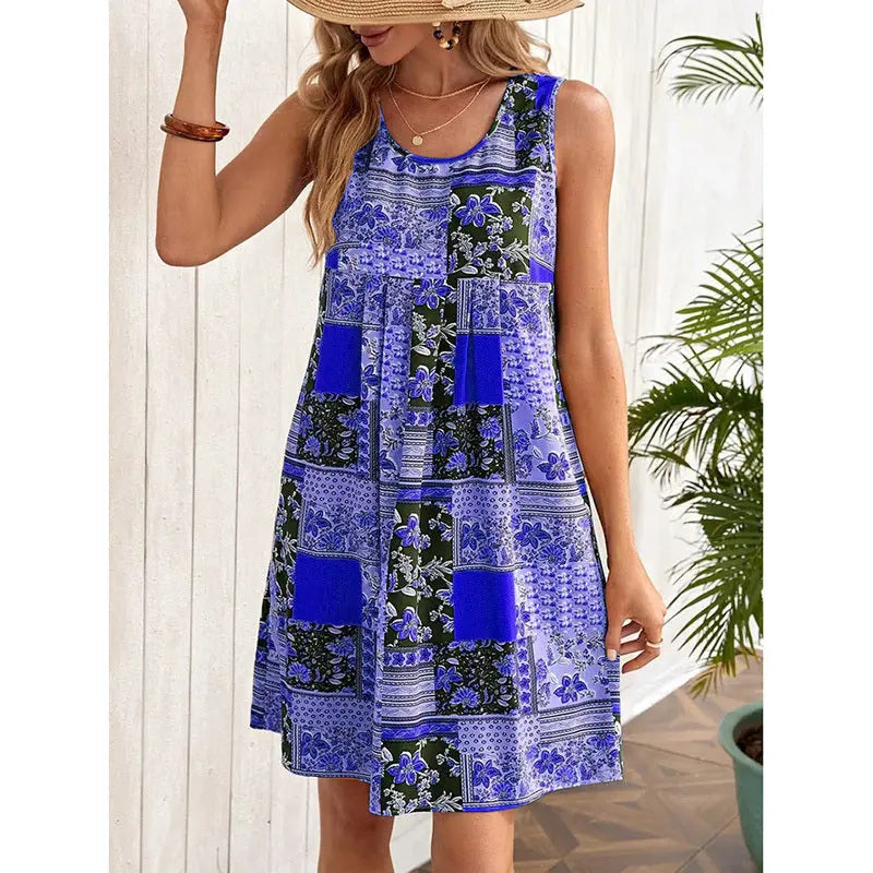 Women's Summer Dress Sleeveless Floral Boho Sundress Swimsuit Coverup Casual Loose Beach Vacation Tank Dresses Lady T Fashions