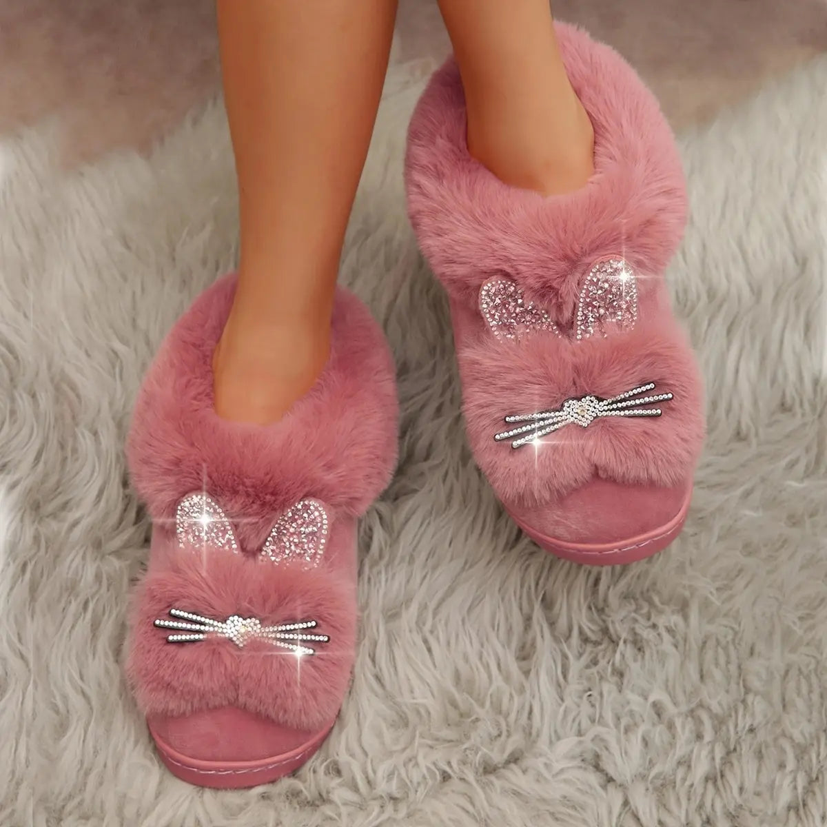 Cute Rabbit Plush Slippers - Soft, Warm, and Cozy Ladies Indoor Shoes for Home, Perfect for Relaxation and Lounging - Comfortable, Breathable, and Anti-Slip Sole Design Lady T Fashions