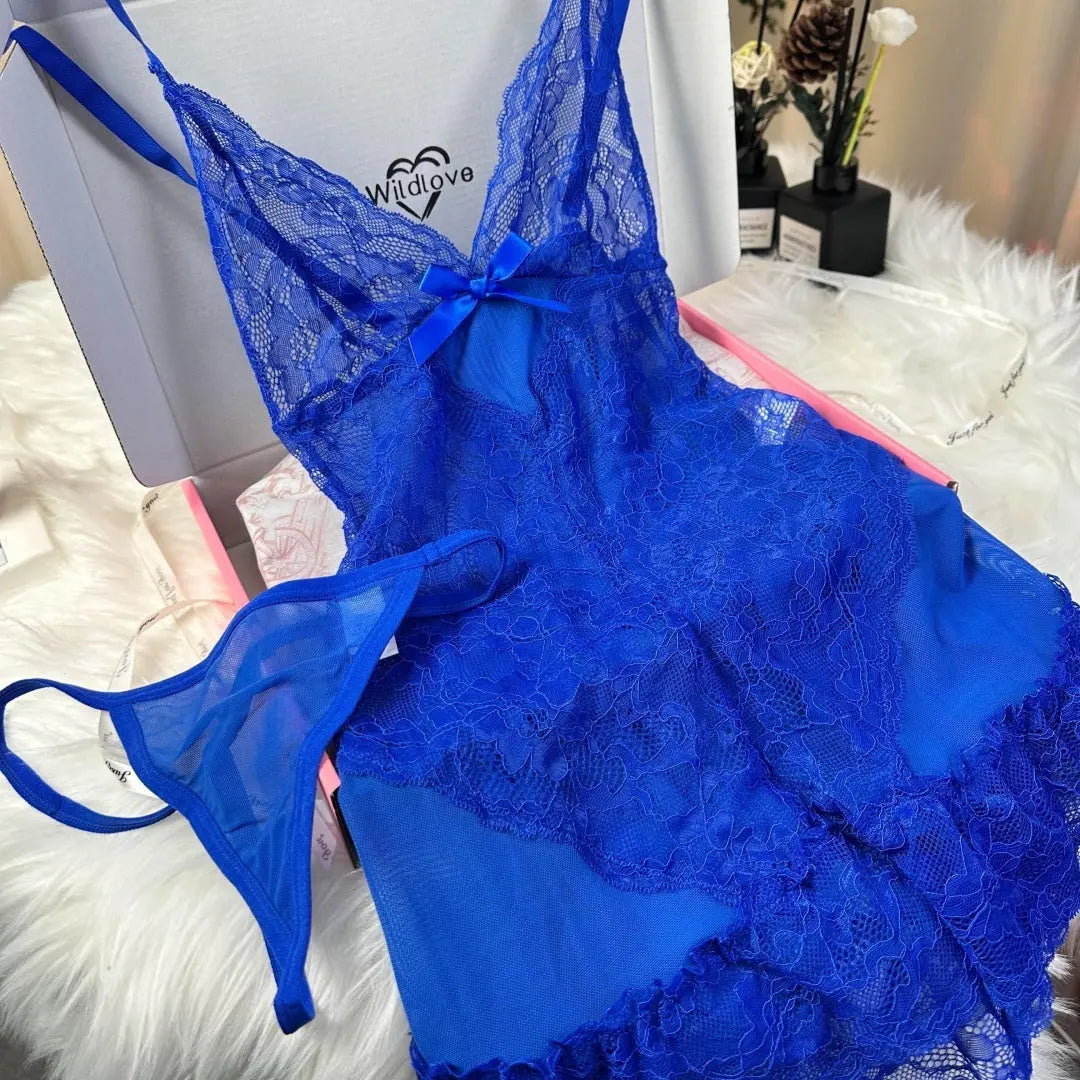 Women's One Piece Sexy And Cute Style Lace Cami NiahtdressRuffle Hem Sheer Babydoll Chemise Nightgown,fashionsleepwear Sultry Lingerie Lady T Fashions