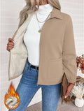 Casual Solid Color Zipper Fleece Jacket, Autumn Winter Lady T Fashions