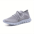 Women's Mesh Breathable Running Shoes, Solid Color Lace Up Front Summer Walking Shoes, Flying Woven Casual Sneakers Lady T Fashions