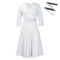Women's Elegant V-Neck Cross-Wrap A-Line Dress With Belt & Ruffled Hem - Office & Casual Solid Dress For Spring&Summer Lady T Fashions