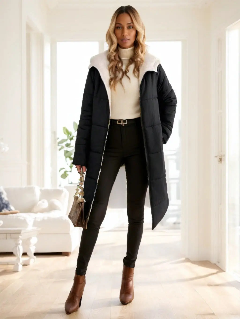 Women's Winter Long Sleeve Zip Up Hooded Cotton Padded Coat Lady T Fashions