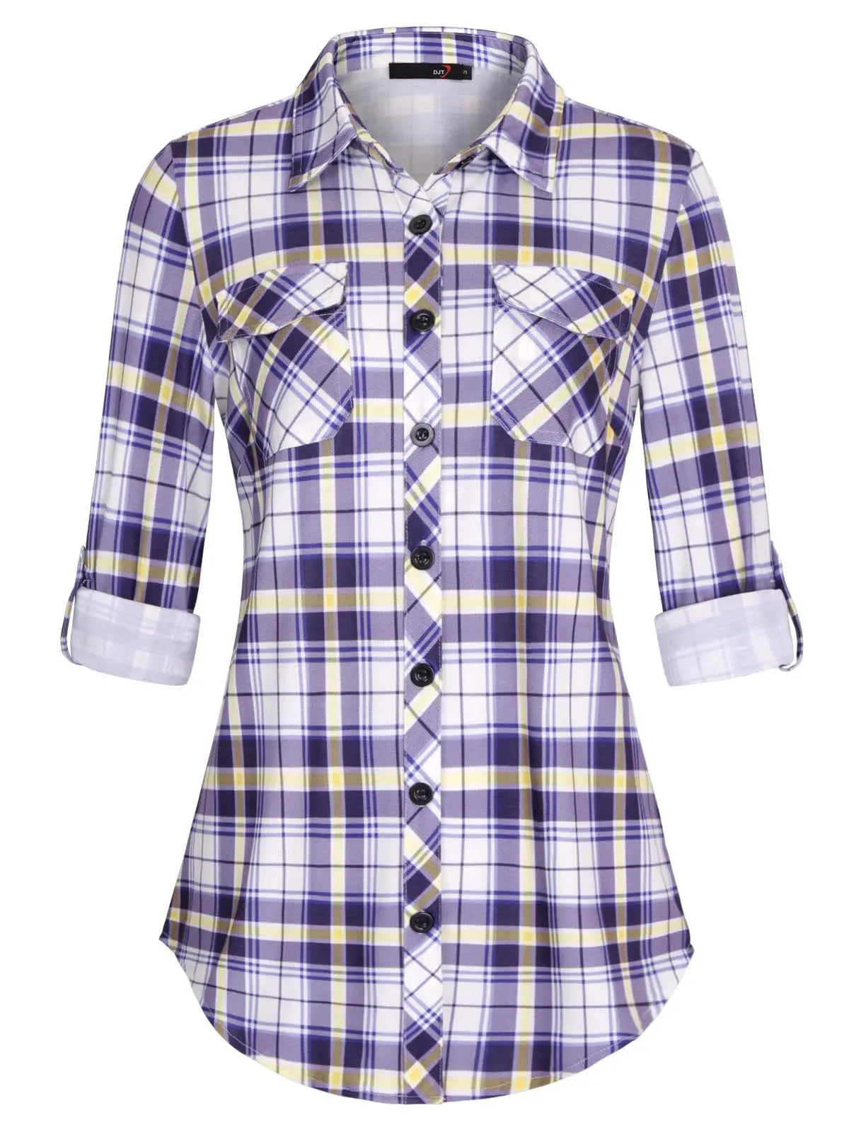 Plaid Pouch Button Cuff Comfort And Casual Printed Women's Shirt Lady T Fashions
