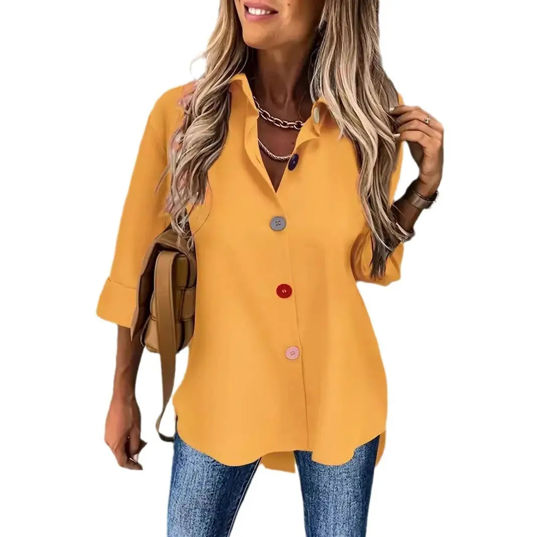 Casual Women's Solid Color Buttons Long Sleeve Shirt Top Lady T Fashions