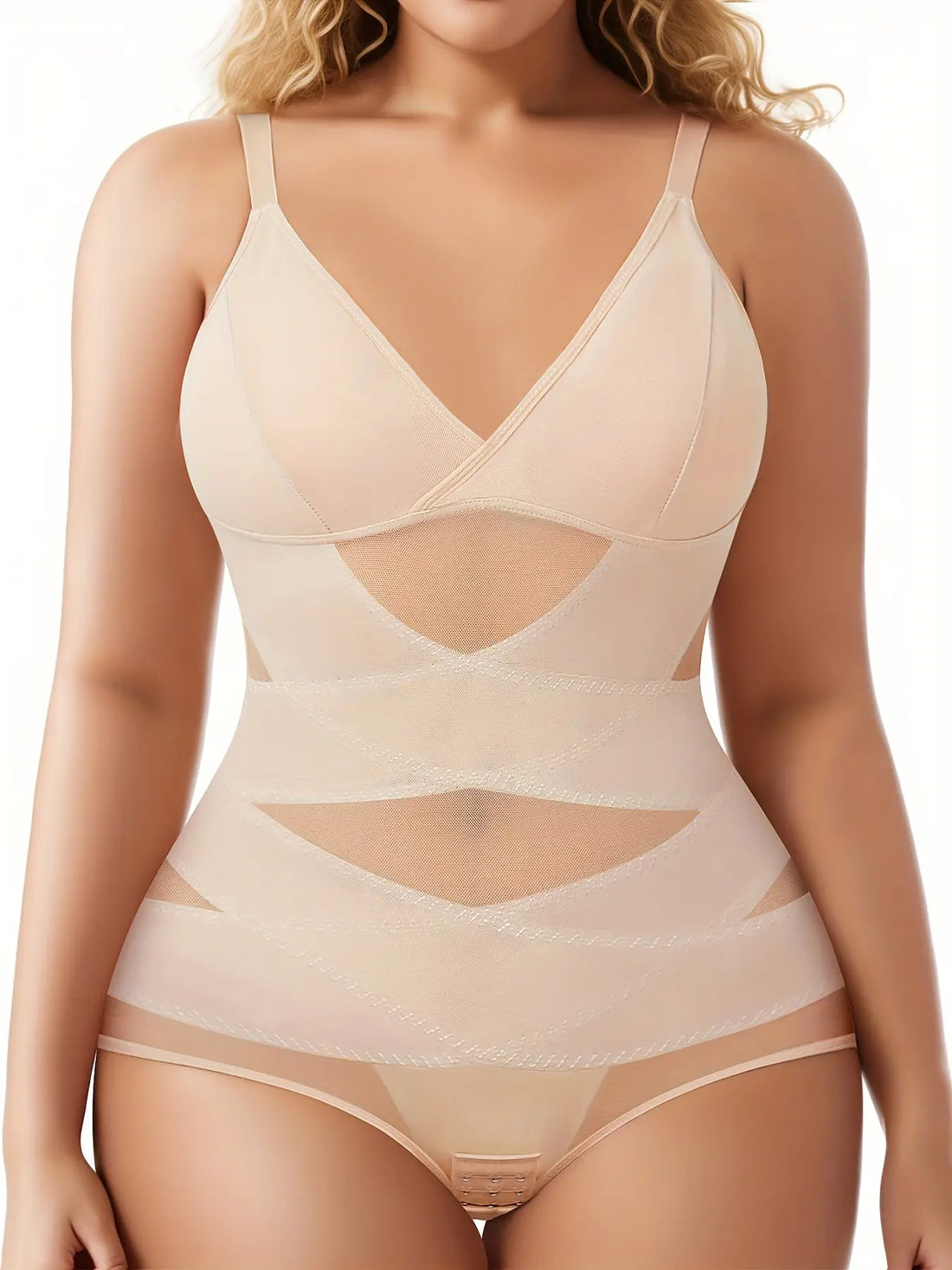 Women's Curve Bodysuit Shapewear For Plus Size Women, Tummy Control Butt Enhancing V Neck Waist Trainer Body Shaper Lady T Fashions