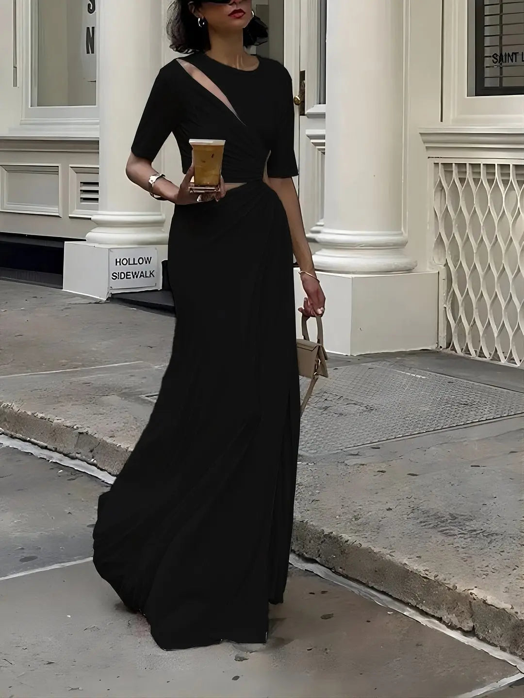 Short Sleeve Irregular Shoulder Slit Dress Lady T Fashions