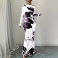 Women's Elegant Off-Shoulder Tie-Dye Floral Bodycon Dress Stretchy Season Party & Casual Dress Lady T Fashions