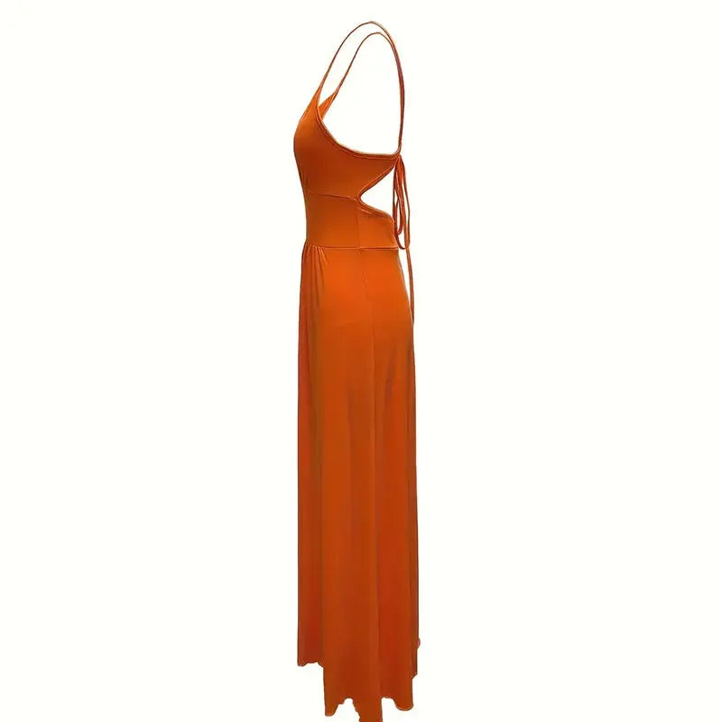 Women's Sexy Deep V Neck Maxi Dress Spaghetti Strap Sleeveless Backless High Slit Long Dress Lady T Fashions