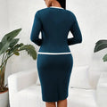 Women's Square Neck Half Sleeve Office Dress - Mock Two-Piece Bodycon Work Dress Lady T Fashions