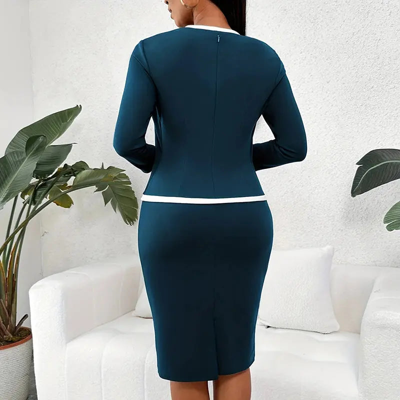 Women's Square Neck Half Sleeve Office Dress - Mock Two-Piece Bodycon Work Dress Lady T Fashions