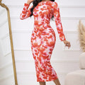 Ladies' Fashionable And Elegant Temperament Petal Print Autumn And Winter Long Sleeved Dress With Elegant Orientation Lady T Fashions