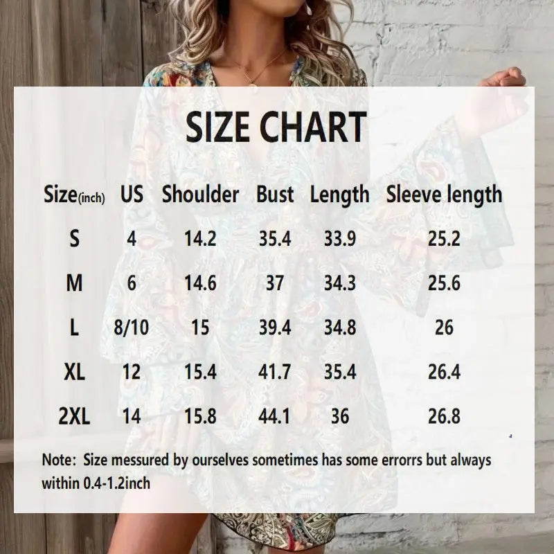Elegant V-Neck Floral Print Dress - Layered Bell Sleeves, A-Line Waisted Party Dress For Women, Spring Summer Holiday Outfit Lady T Fashions