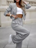 Women's Spring Fashion Striped Suits Casual Lapel Long Sleeve Cropped Top And Straight Pants Outfits Women's Clothing Lady T Fashions