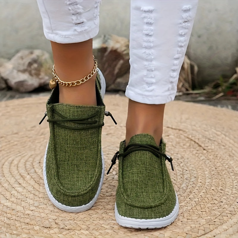 Women's Solid Color Canvas Shoes, Casual Lace Up Flat Sneakers, Women's Daily Travel Shoes Lady T Fashions