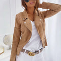 Women's Solid Color Lapel Long Sleeve Zip-Up Jacket With Pockets Casual Spring&Fall Outerwear Lady T Fashions