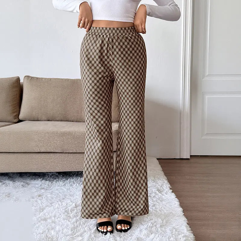 Fashion Commuter Plaid Slightly High Slimming Trousers Women Lady T Fashions