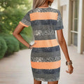 Women's V-Neck Slim Fit Striped Short Sleeve Dress - Casual Summer Bodycon Mini Dress Lady T Fashions