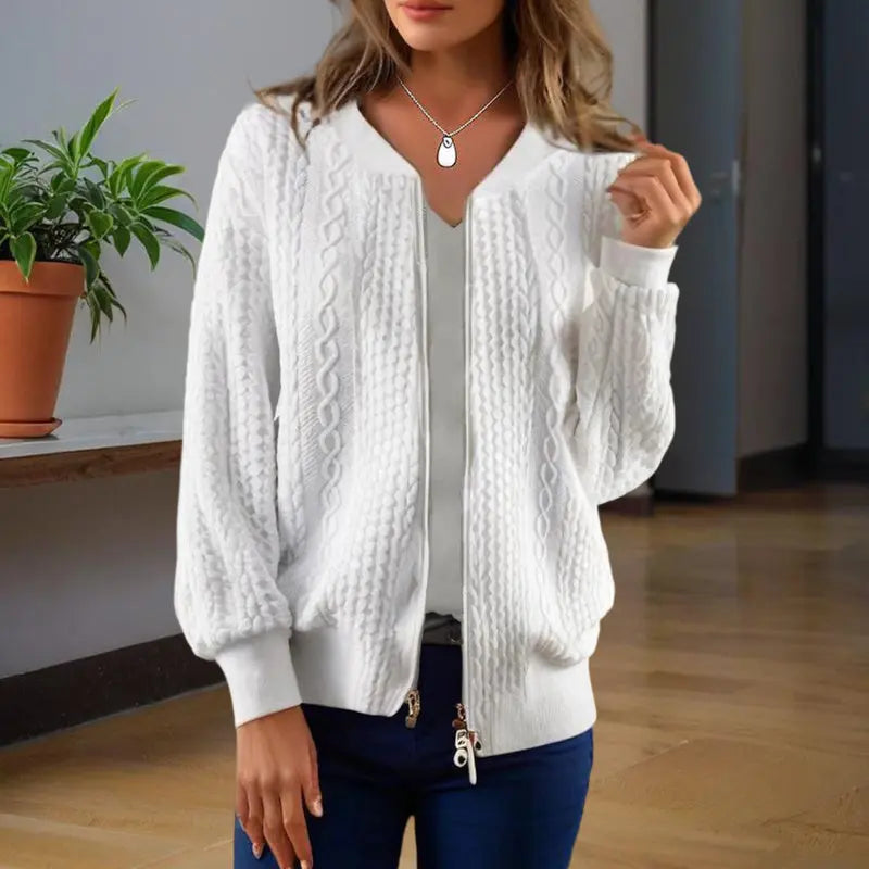 Women's Solid Color Jacquard Short Sleeve Casual Jacket Baseball Collar With Zipper Spring & Fall Lightweight Outerwear Lady T Fashions