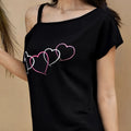 Ladies' Fashion Asymmetrical Neck Heart-shaped Printed Top Casual Pullover Slanted Shoulder Collar Shirt Lady T Fashions