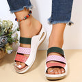 Women's Colorblock Wedge Sandals, Open Toe Hollow Out Slip On Slides Shoes, Casual Outdoor Slides Lady T Fashions