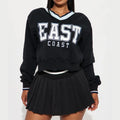 Letter Printed V-neck Long-sleeved Sweater Elastic Pleated Skirt Suit Lady T Fashions