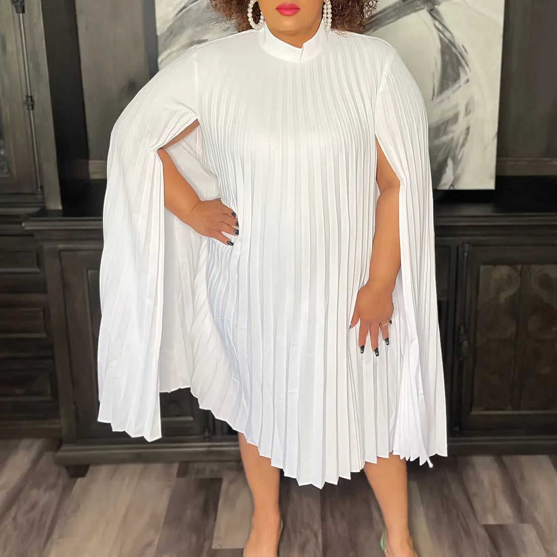 Cape Loose Pleated Plus Size African Dress Lady T Fashions