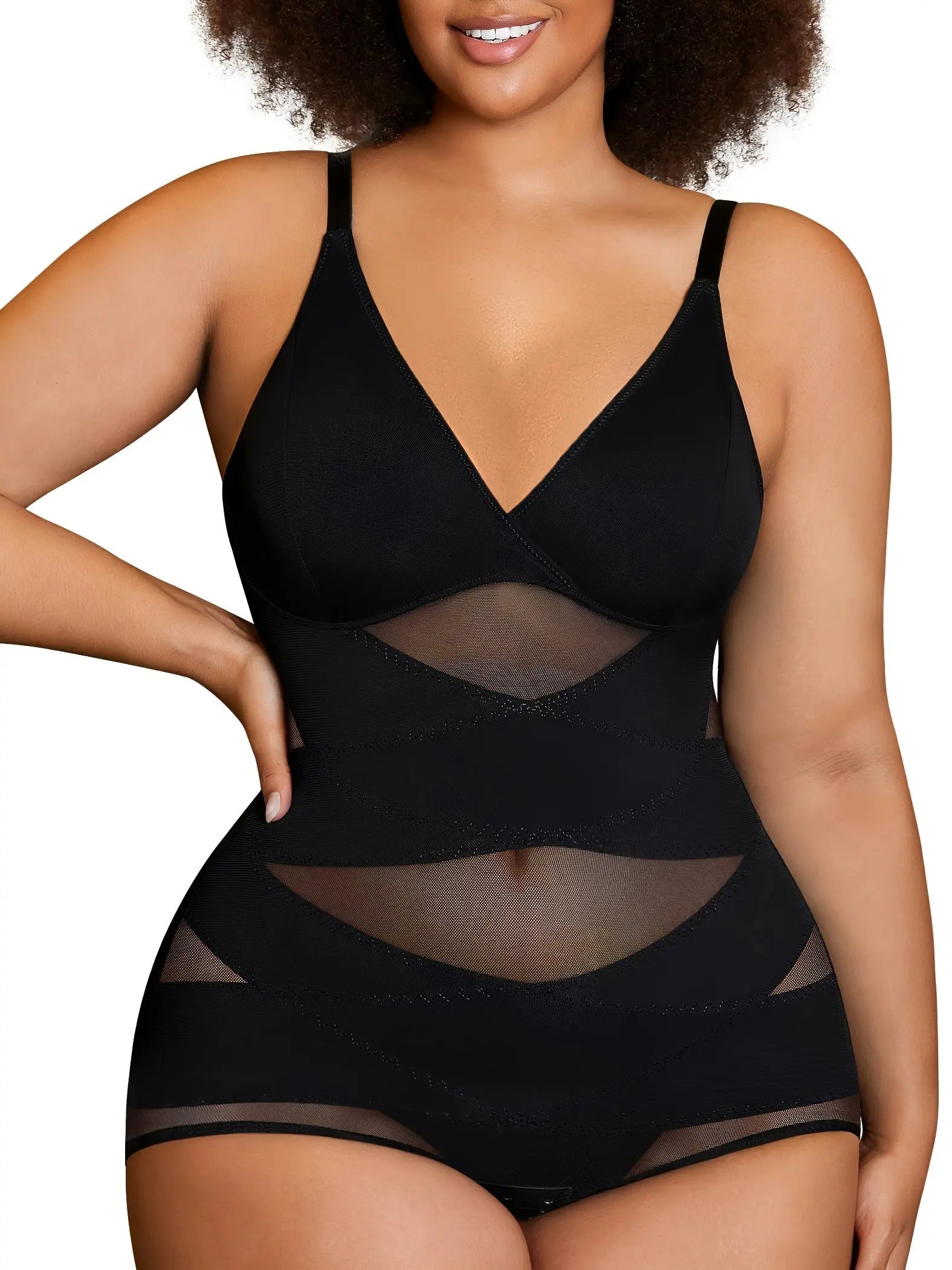 Women's Curve Bodysuit Shapewear For Plus Size Women, Tummy Control Butt Enhancing V Neck Waist Trainer Body Shaper Lady T Fashions