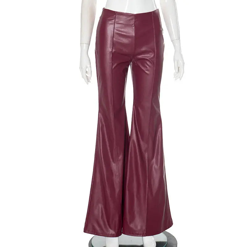 Leather Stitching Tight Flared Pants Lady T Fashions