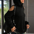 Women's Solid Color Long Sleeve Off-Shoulder Hoodie - Spring & Summer Fashion Casual Pullover Top Lady T Fashions