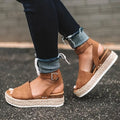 Mid Heel Platform Espadrille Sandals - Buckle Ankle Strap, Open Toe, Lightweight, Non Slip, Faux Leather Upper, PU Sole, Comfortable, Casual, Solid Color, Summer Shoes for Women Lady T Fashions