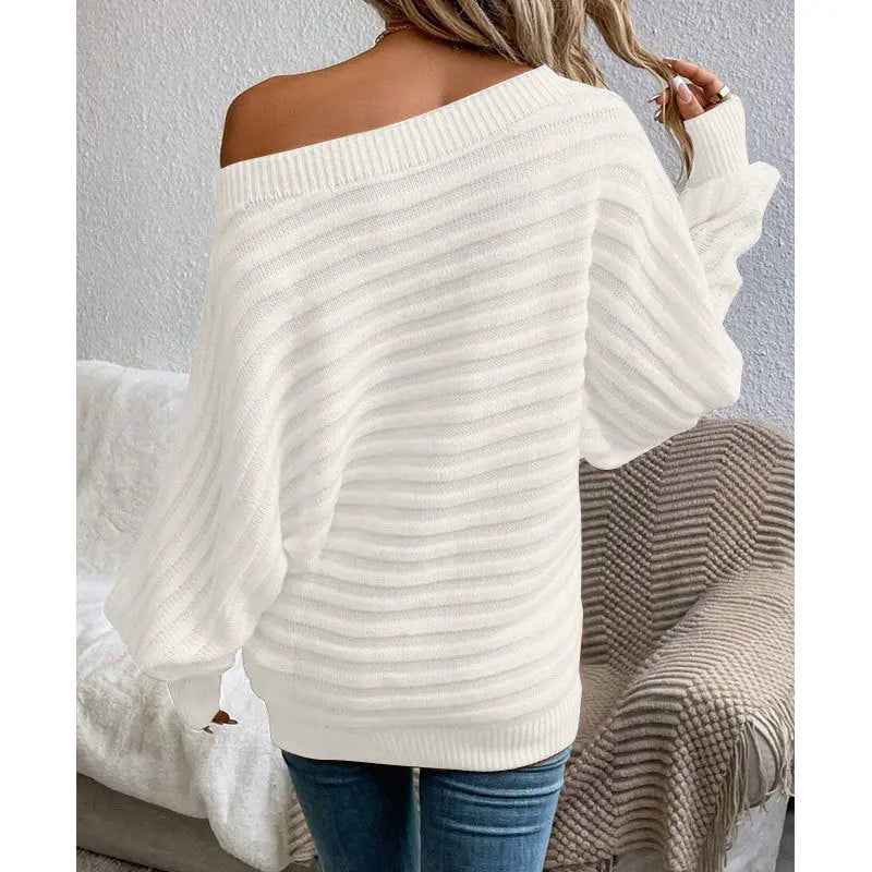 Women's Off Shoulder Sweater Batwing Sleeve Pullover Top Fall Casual Loose Knit Long Sleeve Lady T Fashions
