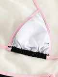 Contrast Trim Tie Side 2 Piece Bikini Swimsuit, Triangle Halter Tie Back Neck Stretchy Beachwear, Cute & Sexy, Women's Swimwear & Clothing Lady T Fashions