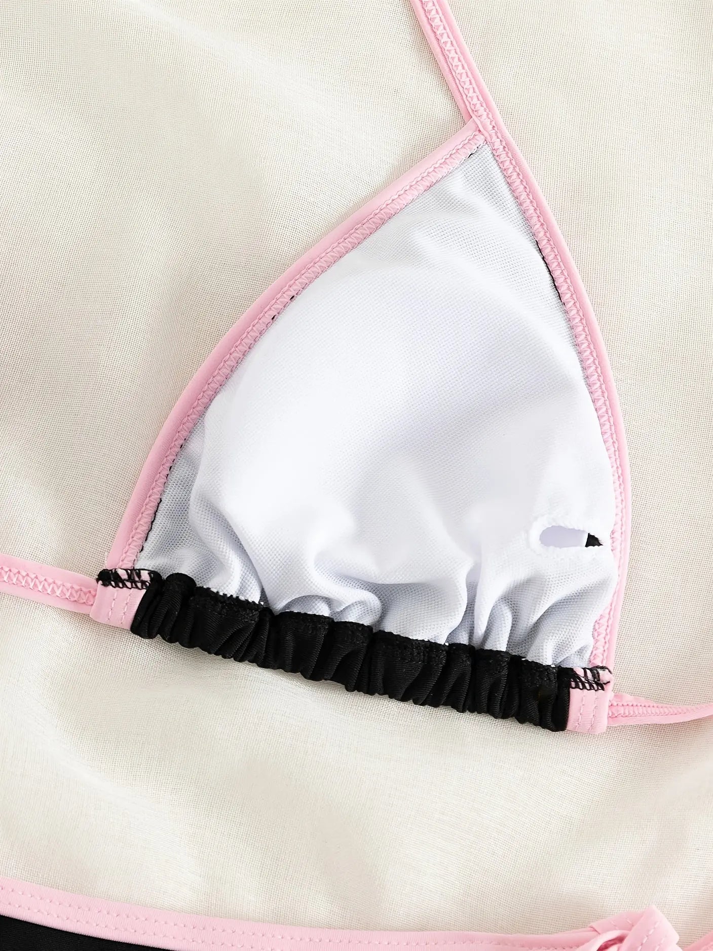 Contrast Trim Tie Side 2 Piece Bikini Swimsuit, Triangle Halter Tie Back Neck Stretchy Beachwear, Cute & Sexy, Women's Swimwear & Clothing Lady T Fashions