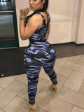 Sleeveless Leopard Print Sexy Jumpsuit, Skinny Camouflage Knitted Jumpsuit, Women's Clothing Lady T Fashions