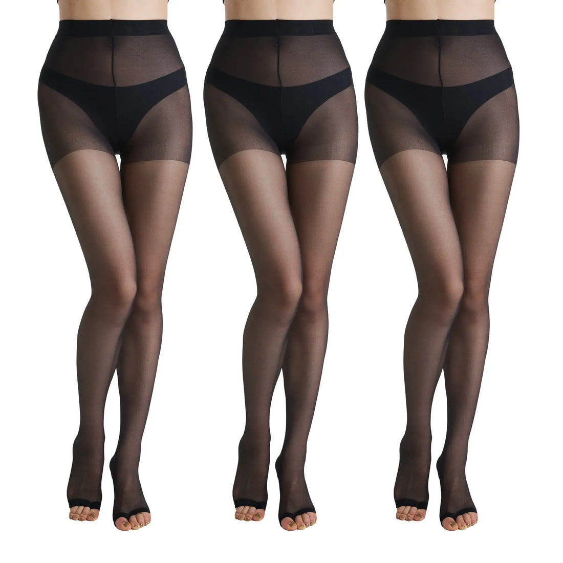 3 Pairs Womens 20D Ultra Toeless Sheer Tights Open Toe Control Top Pantyhose Lady T Fashions